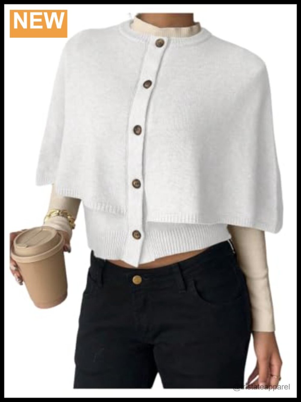 Womens Cape Sleeve Knit Cardigan Button Down Long Sleeve Crew Neck Soft